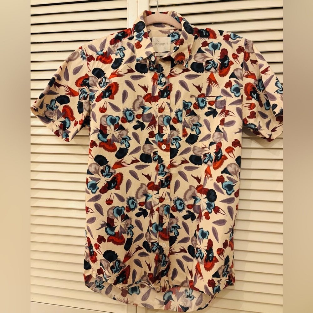 Saturdays Surf NYC Short Sleeve Button Up Print Shirt Size Small